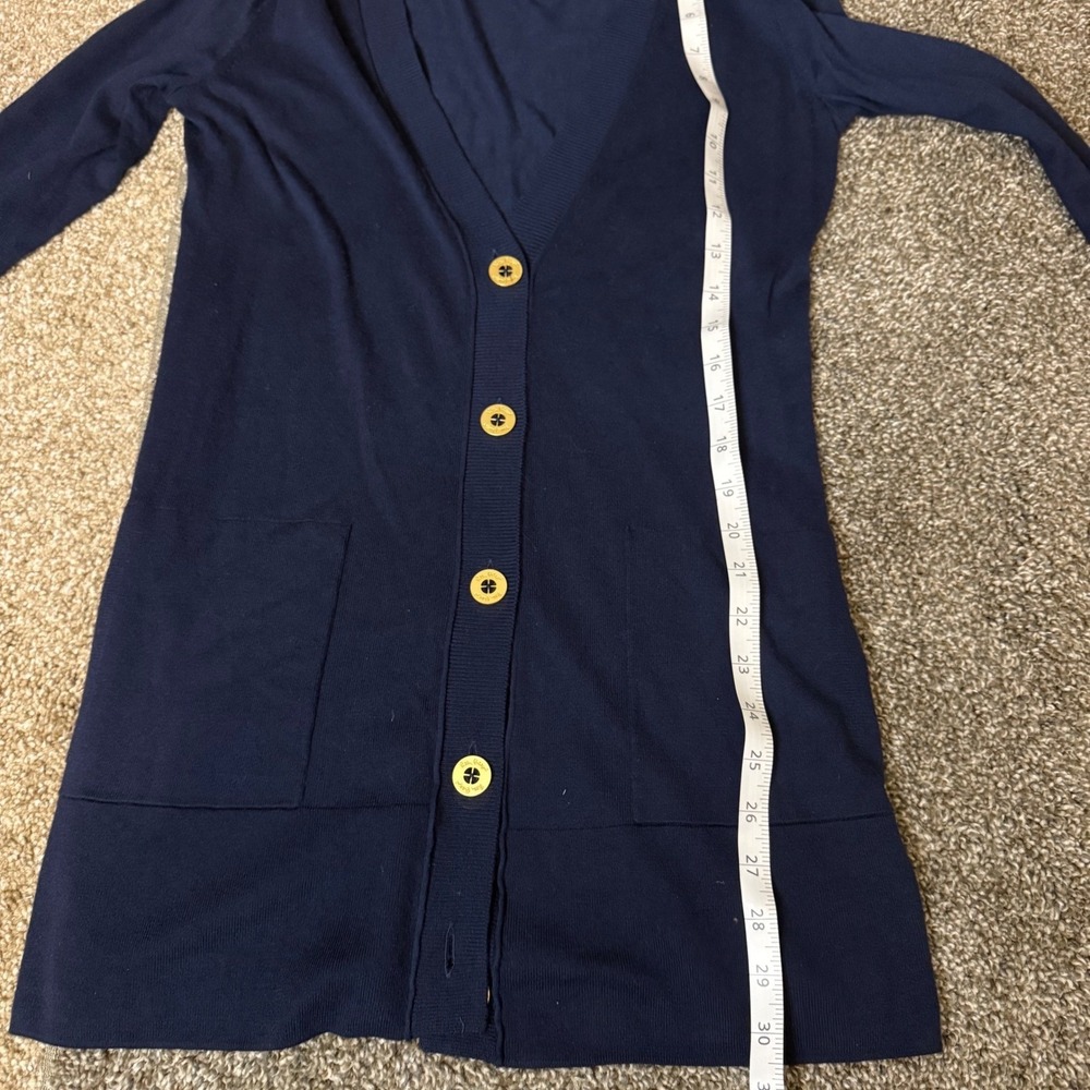 Women's Lilly Pulitzer Navy Cardigan Buttoned V Neck Long Sleeve Cotton SZ M - Picture 5 of 7